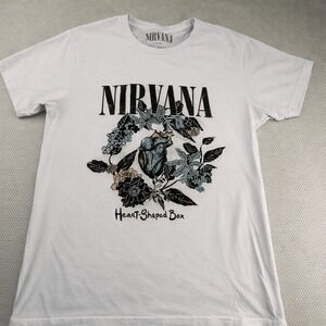Nirvana Womens Medium White Graphic T-Shirt Heart-Shaped Box 100% Cotton